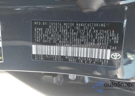 2024 Toyota Corolla Le из США, поврежденный, VIN 5YFB4MDE4RP174277